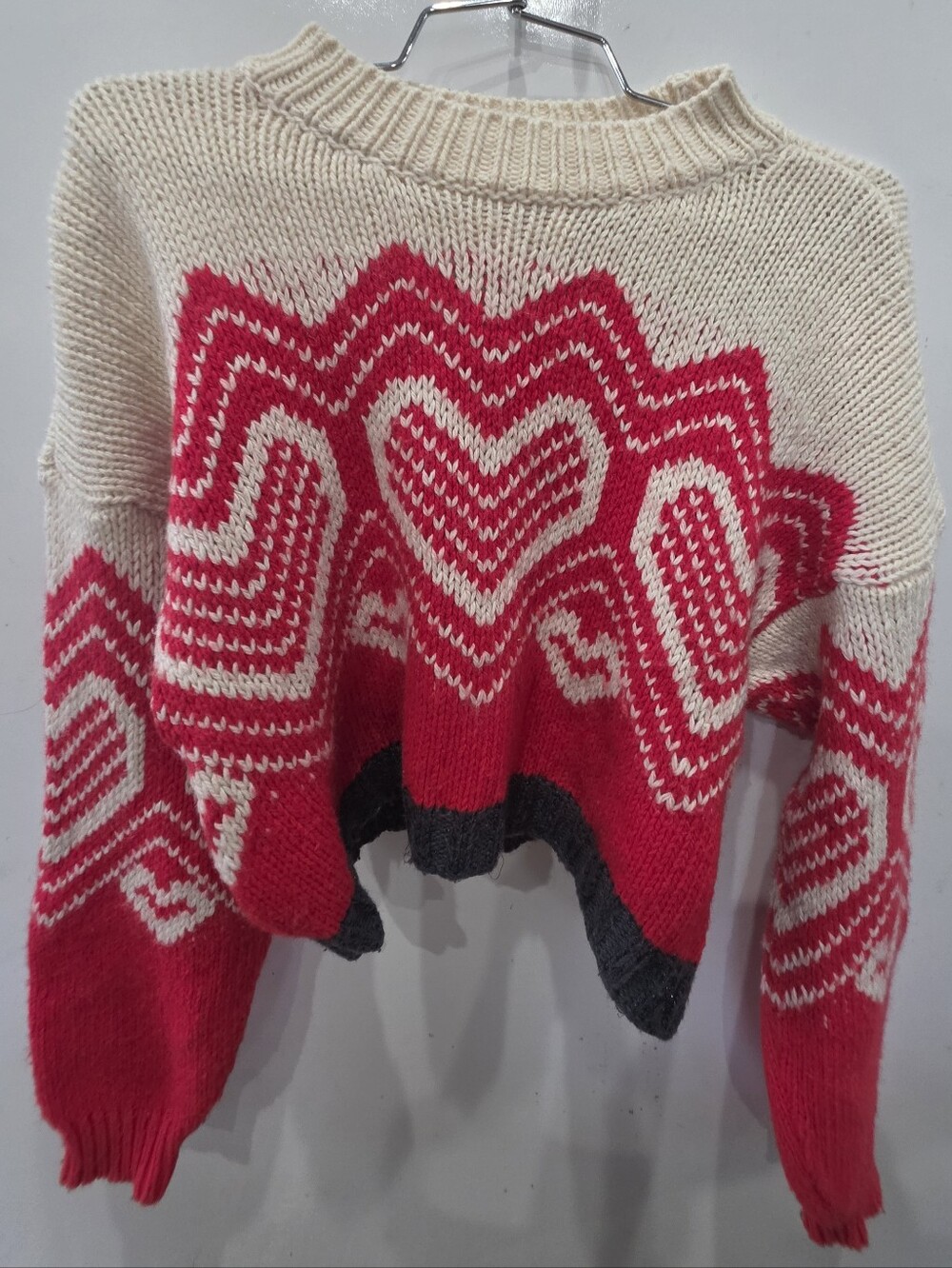 Free People Cream & Red Heart-Intarsia Sweater Size XS